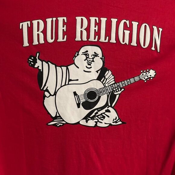True Religion T- Shirt Mens L Big Buddha Tangle Crew Neck Red Dahlia - Picture 4 of 6